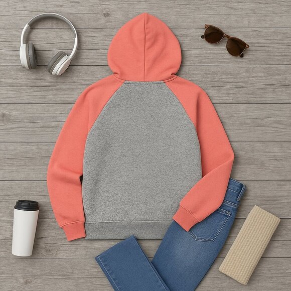 πZenana Colorblock Coral Grey Zip Hoodie XS Women or Girls 14/16 Comfy Fit - Picture 10 of 10